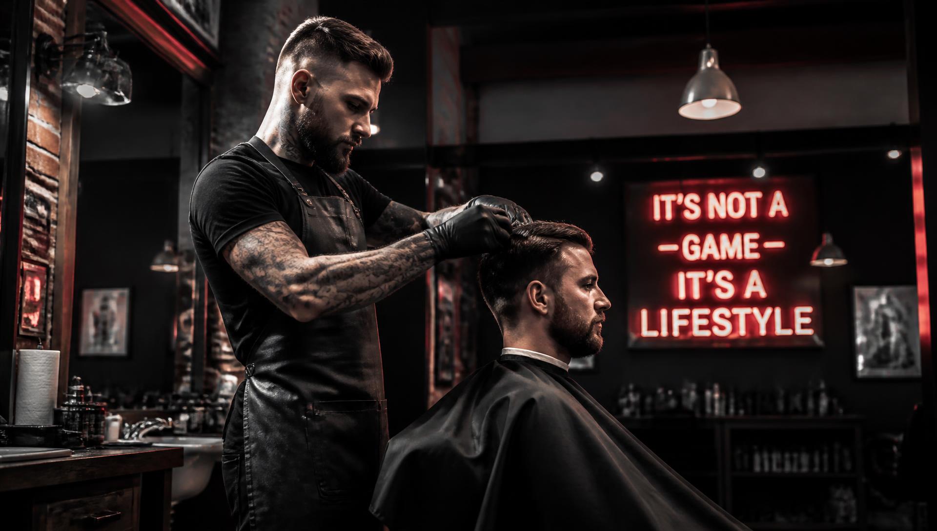 Barbeiro da FORGE81 a cortar cabelo num ambiente industrial
